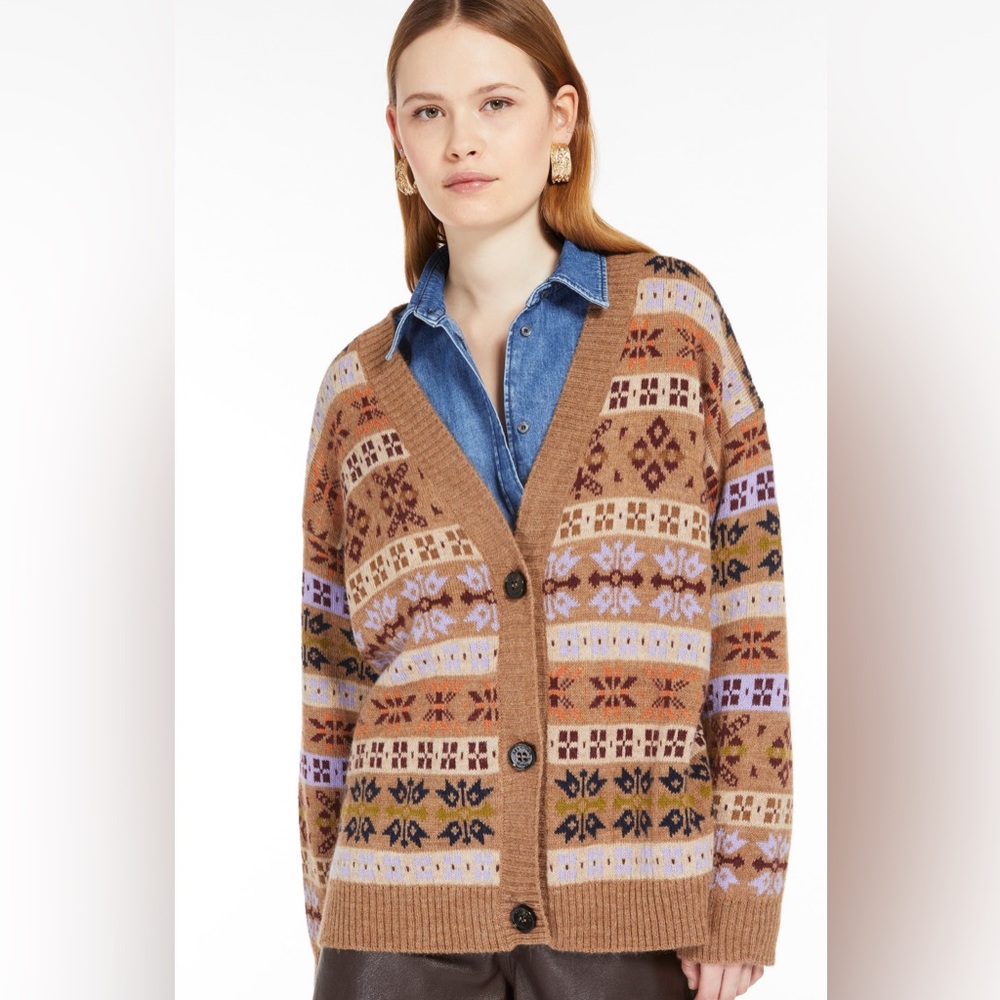 NWT Weekend Max Mara Eccelso Jacquard Alpaca & Wool Blend Cardigan - Picture 5 of 7